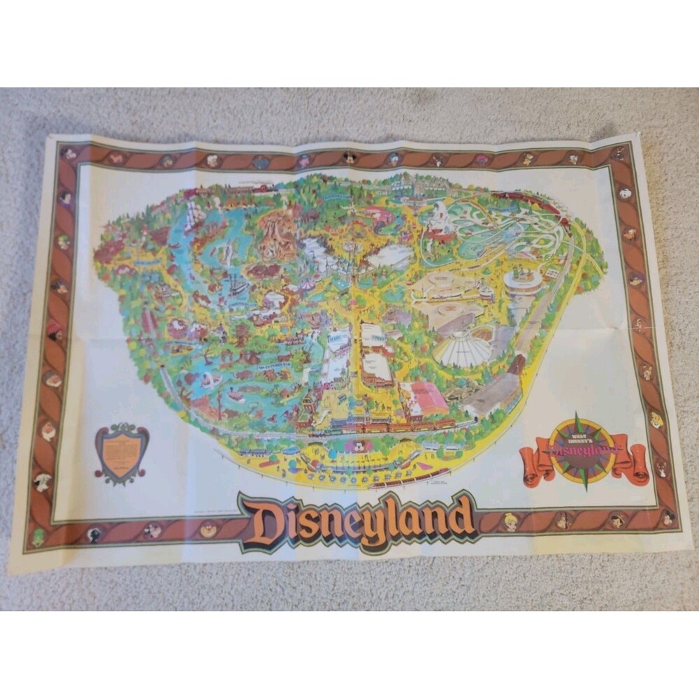 Vintage 1989 Disneyland Map 44"x30" Walt Disney Productions